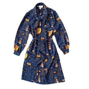 Vintage 80s Schrader Equestrian Shirt Dress Womens 8 Horse Preppy Bit & Bridle